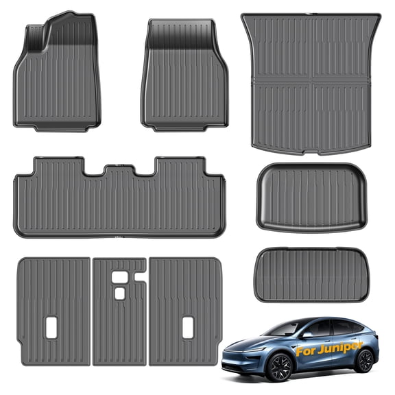 Floor Mats Compatible with Tesla Model Y Juniper 2025-2027 Not for Standard 9PCS Model Y Juniper Accessories, Easy Rinse Clean, Odorless TPE, Full Set, Seat Back Protector & Trunk Cargo Liner