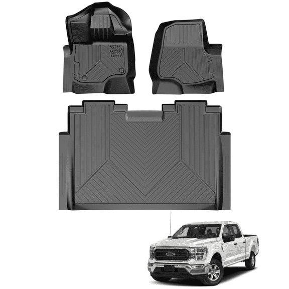 Floor Mats Compatible with Ford F150 2015-2024 Super Crew Cab, 1st & 2nd Row All Weather Protection Floor Mats, Black