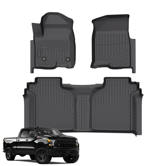 Floor Mats Fit for 2019-2024 2025 Chevy Silverado/GMC Sierra Denali 1500 & 2020-2024 2025 GMC Sierra 2500/3500 HD, TPE All Weather Mat Custom Fit 1st and 2nd Row Full Set Car Liners, Black