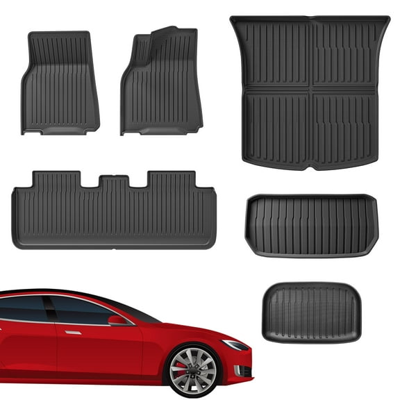 Floor Mats Fit for Tesla Model Y 2024 2023 2022 2021 Custom Fit All Weather TPE Protection Floor Mats Set (6 Pieces) Cargo Liner Cargo Trunk Accessories,Heavy Duty Accessories,Black