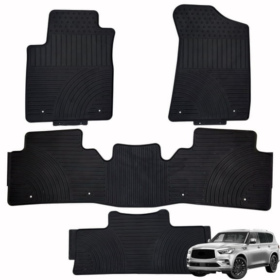 Floor Mats For 2017-2024 Infiniti QX80 Heavy Duty Custom Fit All Weather Floor Liner 3 ROW Full Set Rubber