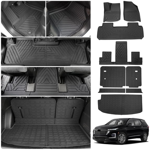 Floor Mats for 2018-2023 Chevrolet Traverse (Fit 2024 Traverse Limited) 7 Seats Cargo Liner Back Seat Cover 2023 Chevy Traverse Accessories (Trunk Mat+Backrest Mats+Floor Mats)