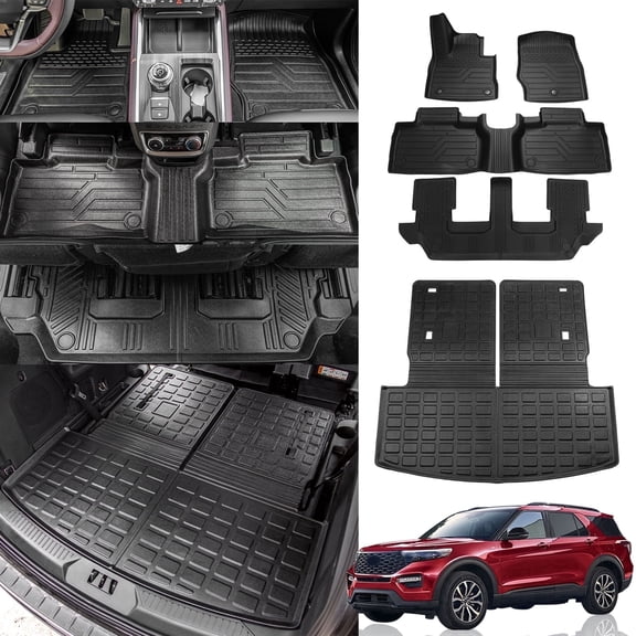 Bomely Tpe All Weather Floor Mats & Cargo Liner with Backrest Mat, Fits Ford Explorer 20-25 7-Seater