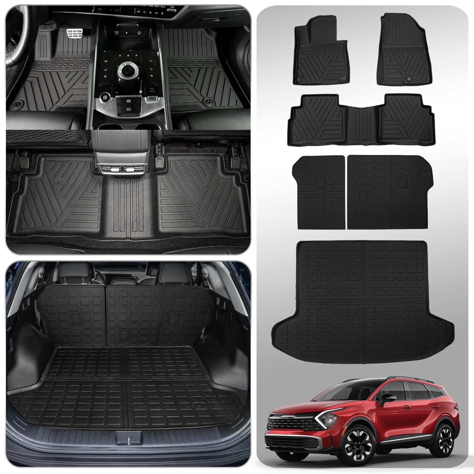 Bomely Floor Mats For 2023 2024 2025 2026 Kia Sportage Cargo Mat TPE All Weather Mats (Trunk Mat+Backrest Mats+Floor Mats)