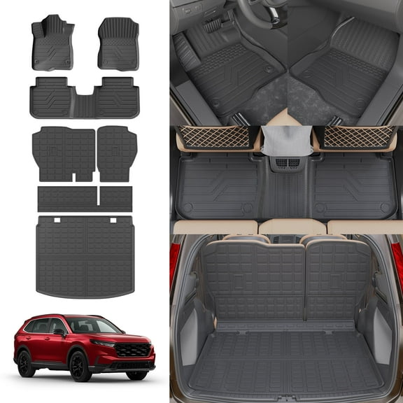 Floor Mats For 2023-2025 2026 Honda CRV (Include Hybrid) Cargo Mat Honda CRV 2025 Accessories (Fit Upper Deck, Trunk Mat+Backrest Mats+Floor Mats)