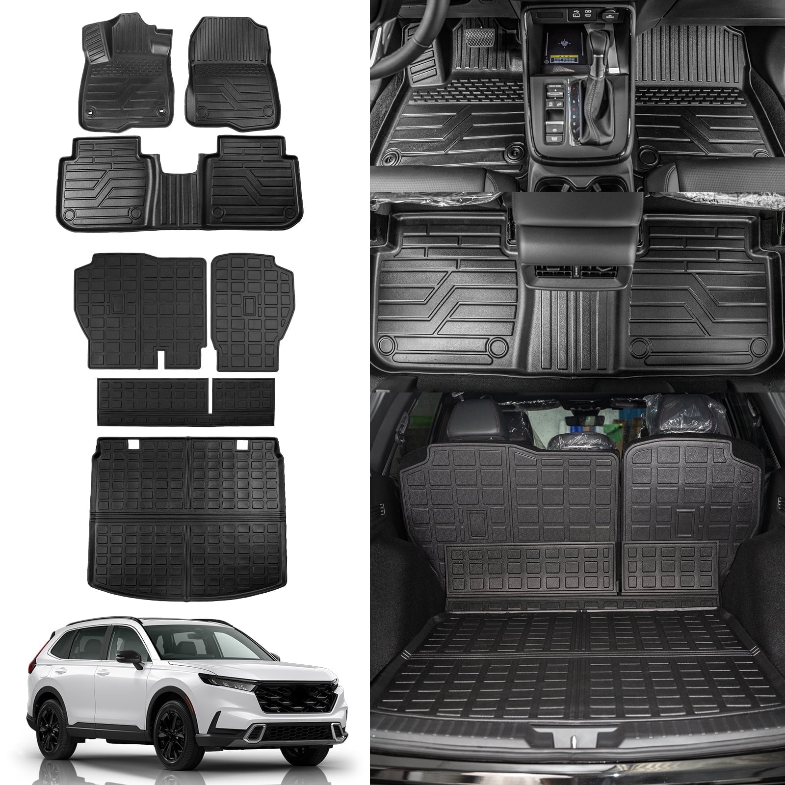 Floor Mats For 2023-2025 2026 Honda CRV (Include Hybrid) Cargo Mat Honda CRV 2024 Accessories  (Fit Upper Deck, Trunk Mat+Backrest Mats+Floor Mats)