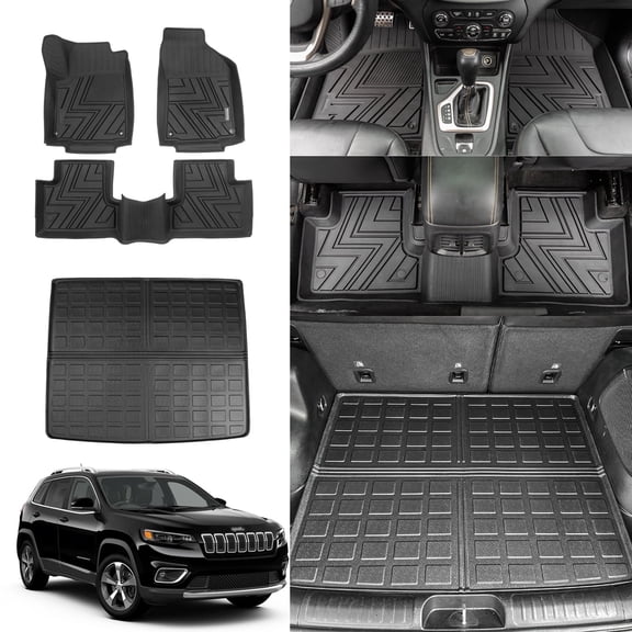 Floor Mats Compatible with 2019-2023 Jeep Cherokee Trunk Mat Cargo Mat Cargo Liner All Weather Trunk Liner 2022 Jeep Cherokee Accessories (Trunk Mat+Floor Mats)