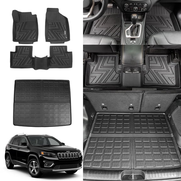 Floor Mats Compatible with 2019-2023 Jeep Cherokee Trunk Mat Cargo Mat Cargo Liner All Weather Trunk Liner 2022 Jeep Cherokee Accessories (Trunk Mat+Floor Mats)
