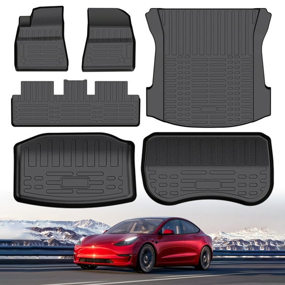 Floor Mats For Tesla Model 3 2021 2022 2023 All-Weather Floor Mats Set (6 Pieces), Custom Fit Cargo Liner Rear Cargo Tray Trunk Interior Accessories
