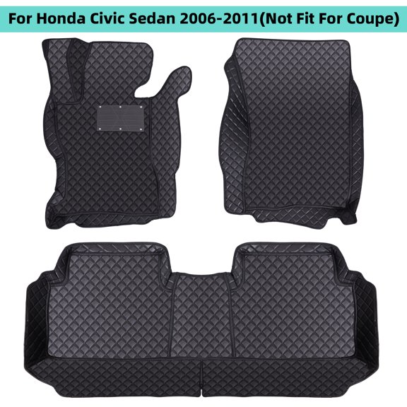 Floor Mats for Honda Civic Sedan 2006-2011 (Not for Coupe), Waterproof PU Leather Floor Liner Carpet Comfortable Anti-slip Car Interior Protector 1st & 2nd Row Full Set Black