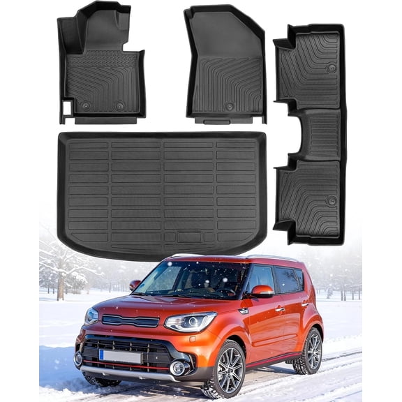 Floor Mats for Kia Soul 2014-2019: 4 PCS All Weather Cargo Liner Custom Fit for Soul (Not for Hybrid) 2014 2015 2016 2017 2018 2019, TPE Rubber Carpet Trunk Rugs Interior Protection Accessories