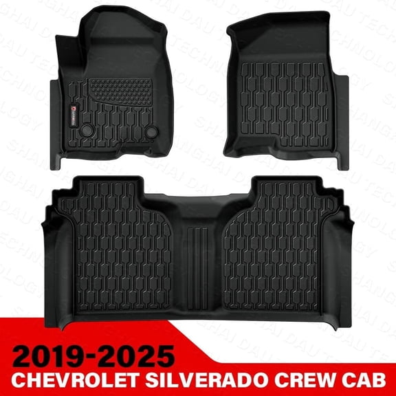 Floor Mats Liners for 2019-2025 Chevrolet Silverado/Sierra 1500 Double Cab , All Weather TPE Floor Liners, Custom Fit, Black