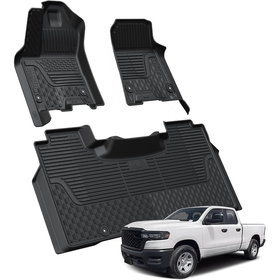 Floor Mats for Ram 1500 Crew Cab 2025 2026 with Rear Under-Seat Factory Storage Bucket Seat, All Weather TPE Custom Fit Car Mats Floor Liners 1st & 2nd Row, Black