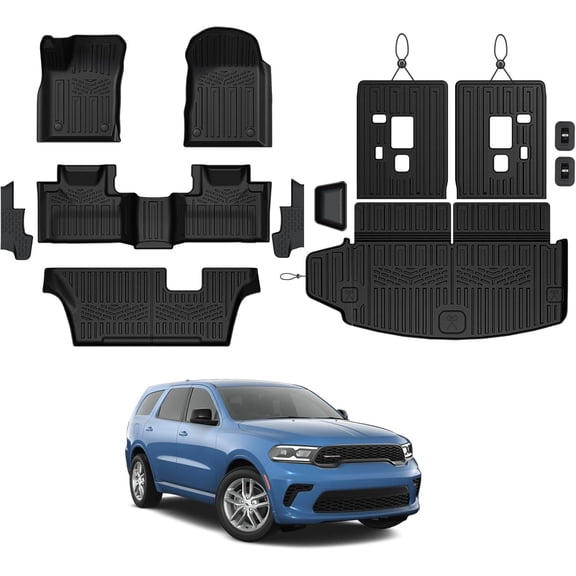 Floor Mats Set for 2016-2026 Dodge Durango (Only for 7 Seats with Bench Seats), All Weather TPE Backrest Mat Trunk Mat Cargo Liner Door Sill Guards Accessories (7 Seats Floor Mats Set)