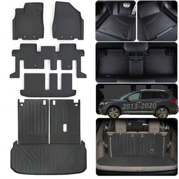 Floor Mats Trunk mat For 2013-2019 2020 Nissan Pathfinder 2013 Infiniti JX35 2014-2020 Infiniti QX60 TPE All Weather Protection 3 Rows Car Floor Liners Cargo Liners With Backrest