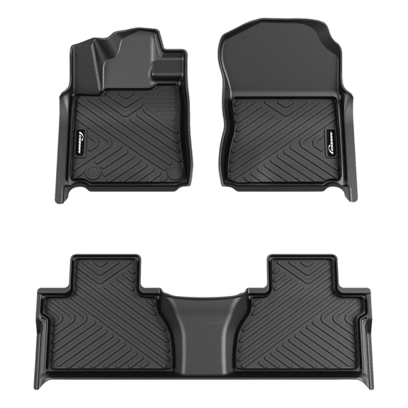 Floor Mats for 2014-2021 Toyota Tundra CrewMax Cab, TPE All Weather Custom Fit 1st and 2nd Row Floor Liner, Black