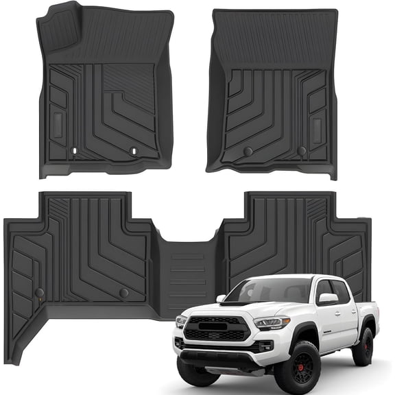 Floor Mats for 2018-2023   Double Cab (Automatic Only),  Weather TPE Rubber Floor Liners for   Accessories 2 Row High Edge