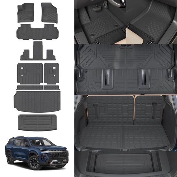 Bomely Floor Mats for 2024 2025 2026 Chevrolet Traverse 7 Seater Captain Chairs (NO Limited) Sub Trunk Mat Trunk Liner Cargo Liner