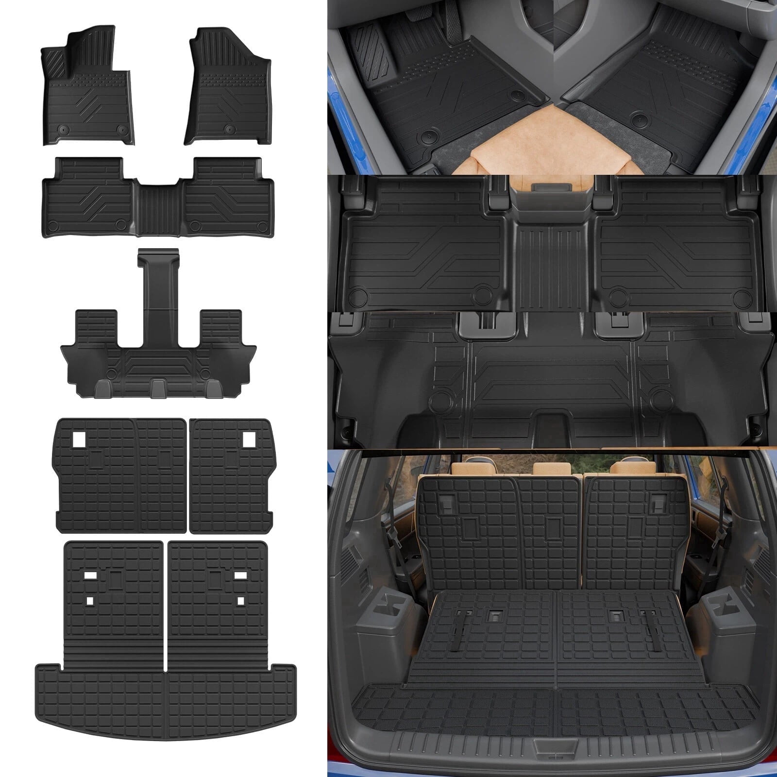 Bomely Floor Mats for 2024 2025 2026 Hyundai Santa Fe 6&7 Seats Fit Gas&Hybrid Cargo Mat