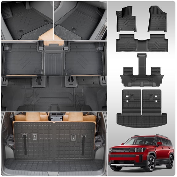 Bomely Floor Mats for 2024 2025 Hyundai Santa Fe Cargo Liner Fit Gas&Hybrid TPE All Weather Back Seat Cover Protector Santa Fe Accessories