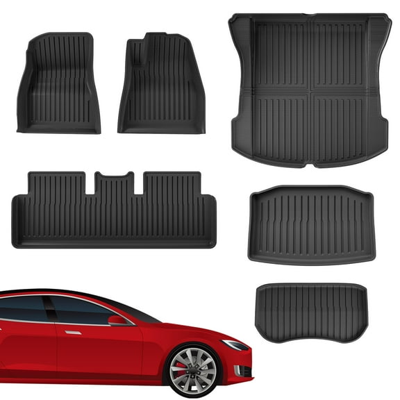 Floor Mats for Tesla Model 3 2024 2023 2022 2021, TPE All Weather Mat Custom Fit 1st and 2nd Row Full Set Car Liners, Black