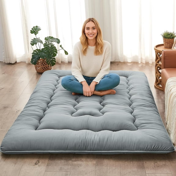 Floor Mattress, 4'' Thicken Futon Mattress Tatami Mat, Sleeping Pad Foldable Roll Up Mat for Camping and Guest Room, Full Size 54''*80'', Grey