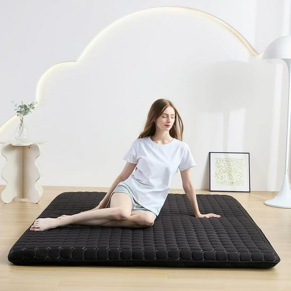 Floor Mattress, Futon Mattress with Portable Storage Bag and Washable Cover, Roll Up Thick Tatami Mat Suitable for Camping, Guest Room, Green, Twin