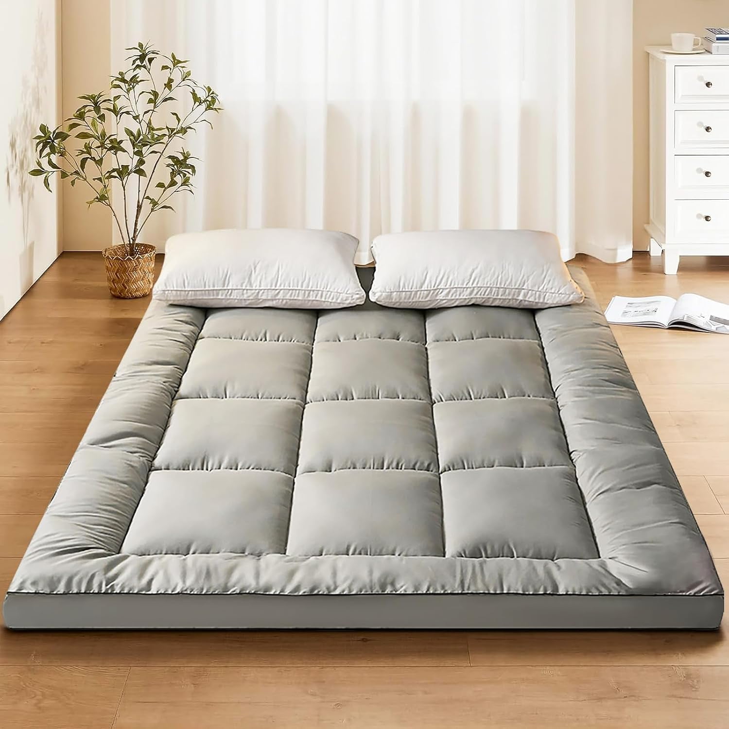 Floor Mattress Japanese Futon Mattress 4 inches Thick Tatami Mat,Thick Folding Sleeping Pad Breathable Floor Lounger Guest Bed for Camping Couch (Full)