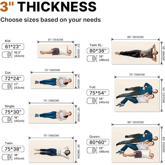 Floor Memory Foam Car Camping Bed Glamping Roll Up Futon Mattress, Japanese Floor Sleeping Mat Camp Cot Mattress Pad Travel Guest Side Sleepers [Twin XL: 80 * 38 * 3']