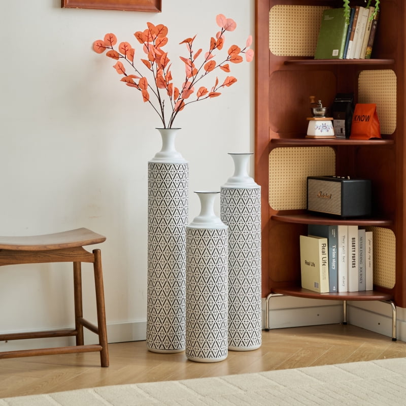 Floor Metal Vases Decorated White Metal vases Set of 3 gorgeous home ...