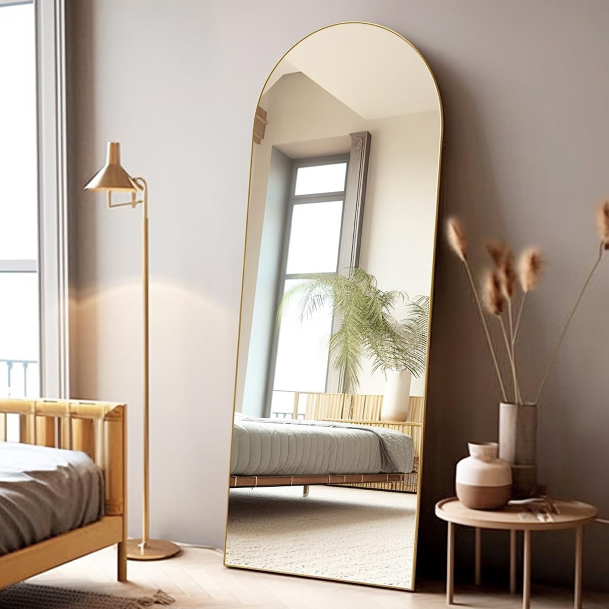 Floor Mirror, 58"×18" Arched Full Length Mirror with Stand, Standing