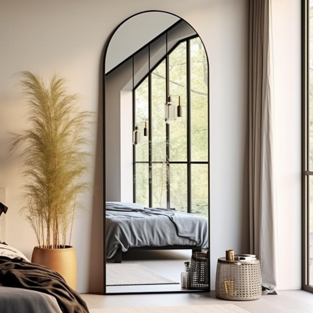 Floor Mirror, 58"×18" Arched Full Length Mirror with Stand, Standing