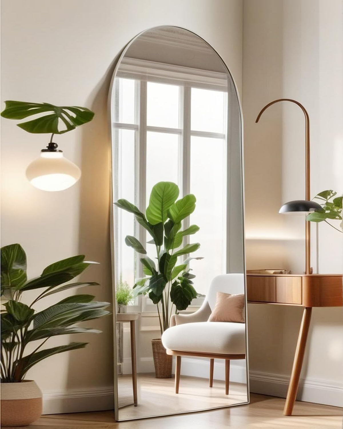 Floor Mirror, 58"×18" Arched Full Length Mirror with Stand, Standing