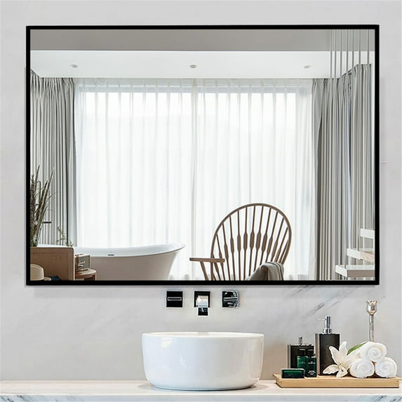 Floor Mirror Wall Mounted Leaning Hanging Rectangle Black 32"x24"