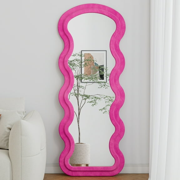 Floor Mirror, Wavy Full Length Mirror with Flannel Fabric, Large Standing Mirrors, 63"x24" Full Body Large Wall Mirrors, Freestanding, Wall Mounted, Flannel Frame, Perfect for Bedroom, Living Room