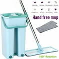 thumbnail image 1 of Floor Mop Bucket Set Flat Mop Bucket System Flexible Mop Head 2 Reusable Microfiber Pads Home Hardwood Floor Mop Bucket with Wringer Extended Stainless Steel Handle Mop, 1 of 11