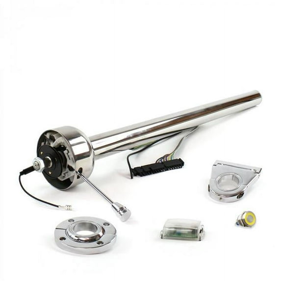 Floor Mount 3.5 in. Drop Yellow Push Button Roadster Column - Stainless