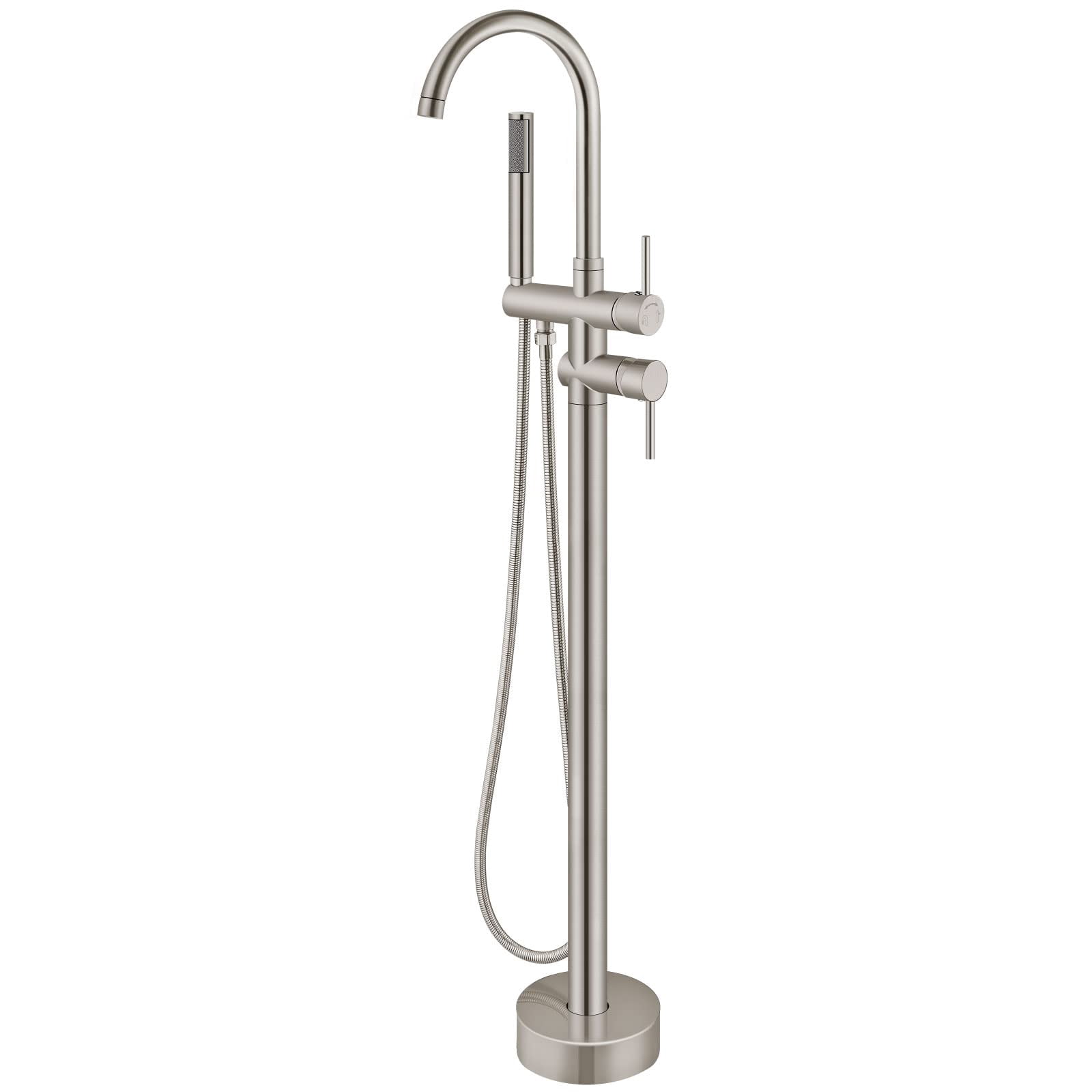 Floor Mount Bathtub Faucet Brushed Nickel Freestanding Tub Filler with Swivel Spout