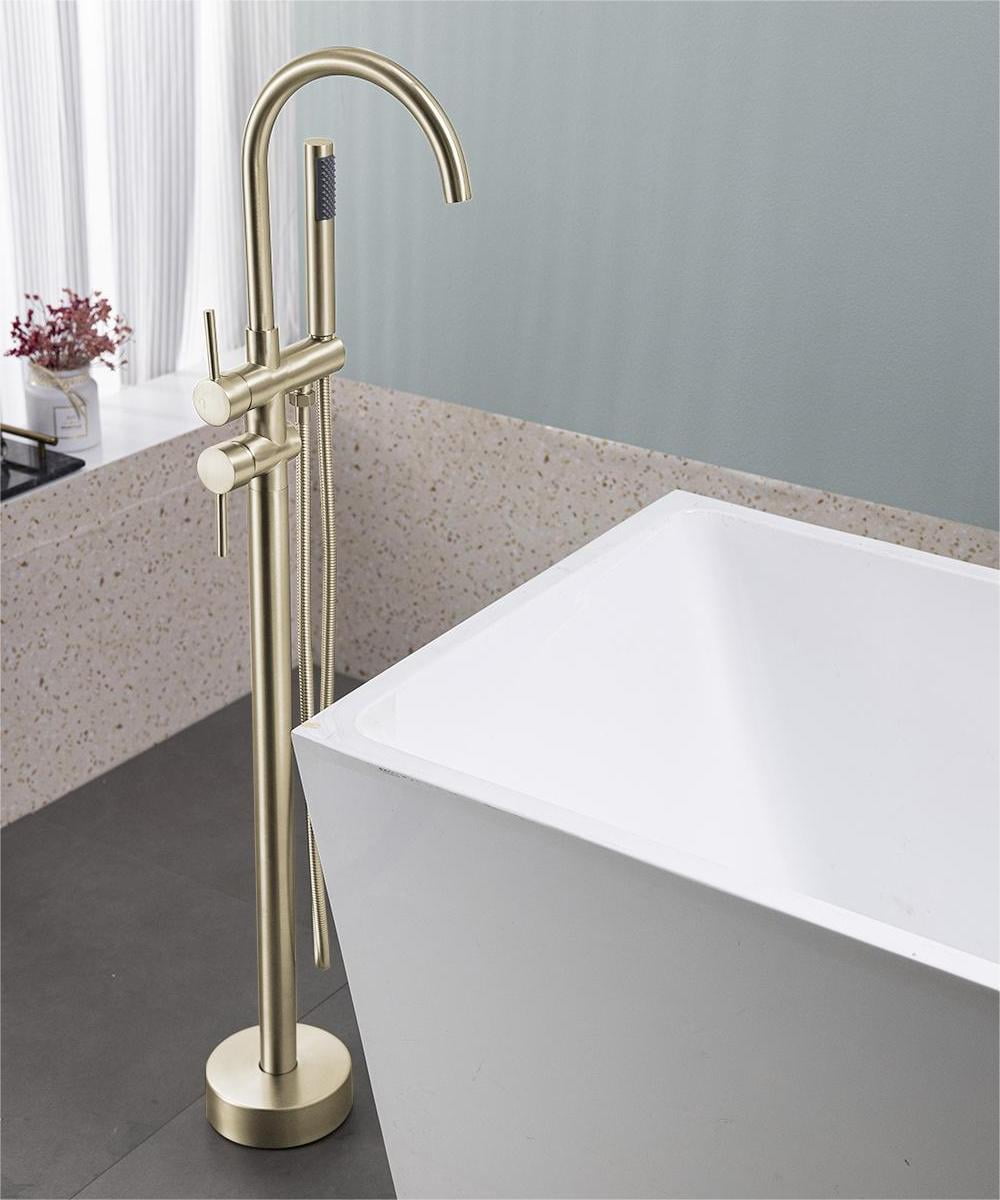 Floor Mount Bathtub Faucet Freestanding Tub Filler Brushed Gold