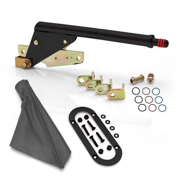 Floor Mount Black Emergency Parking Brake, Grey Boot & Black Trim Ring
