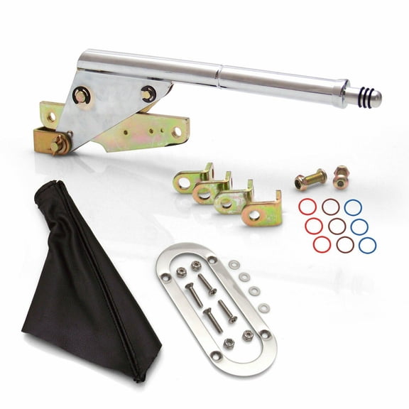 Floor Mount Emergency Parking Brake with Black Boot and Silver Trim Rod