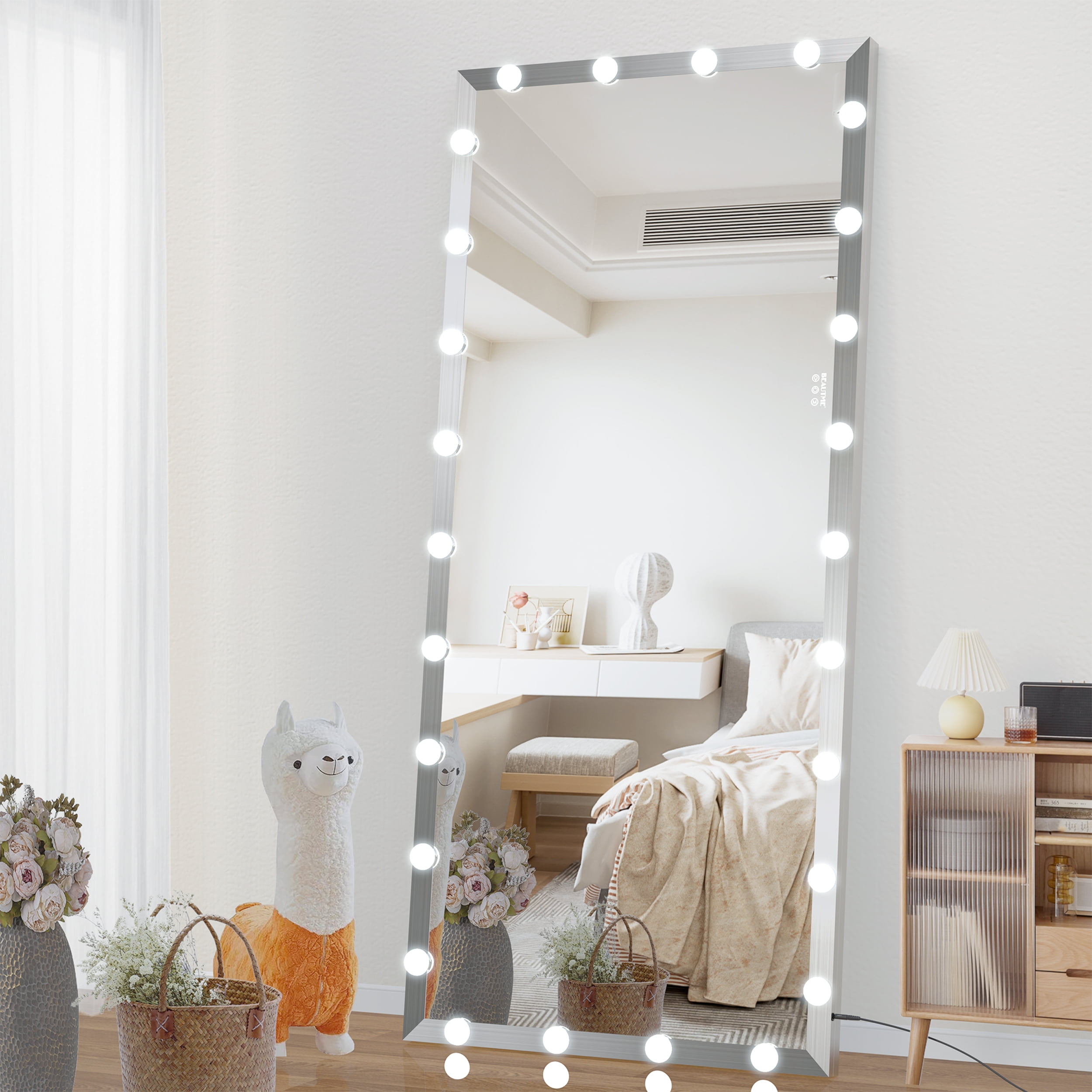 FloorMount Full Length Mirrors With Lights Large Rectangle Bedroom