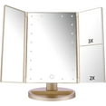 thumbnail image 1 of Floor Mount Tri-Fold Lighted Vanity Mirror with 21 LED Lights, Touch Screen and 3X/2X/1X Magnification, Two Power Supply Modes Make Up Mirror,Travel Mirror, 1 of 13