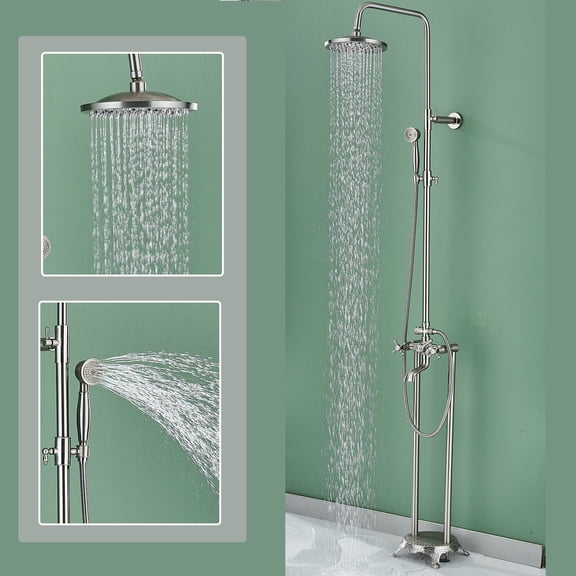 Floor Mounted Bathroom Faucet Rain Shower Head Combo 2 Handle Tub Spout Mixer Ta For Daily Life