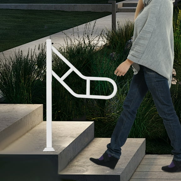 Floor Mounted Stair Railing for Steps, 3.4x3.4in Base, Anti-Rust Carbon Steel & U-Shape Grip, 90.72kg Weight Support, Suitable for Patios, Gardens, and Mobility-Impaired Individuals