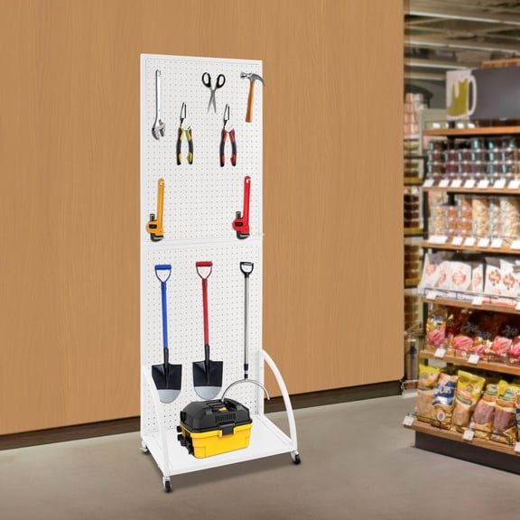 Floor Mounting Pegboard Display Stand, Merchandise Display Rack, Retail Pegboard Rack with Wheels for retail stores, fairs, markets, supermarket