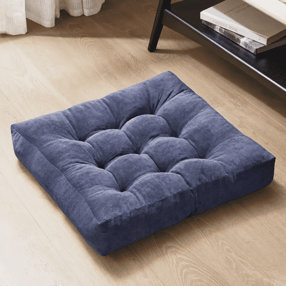 Floor Pillow 22x22 Inch, Large Square Meditation Pillows Seating for Adults, Tufted Corduroy Floor Cushion for Living Room Tatami, Navy