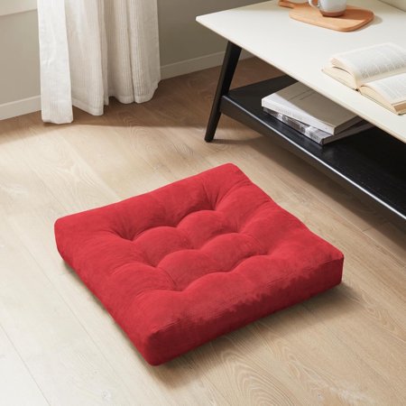 Floor Pillow 22x22 Inch, Large Square Meditation Pillows Seating for Adults, Tufted Corduroy Floor Cushion for Living Room Tatami, Red
