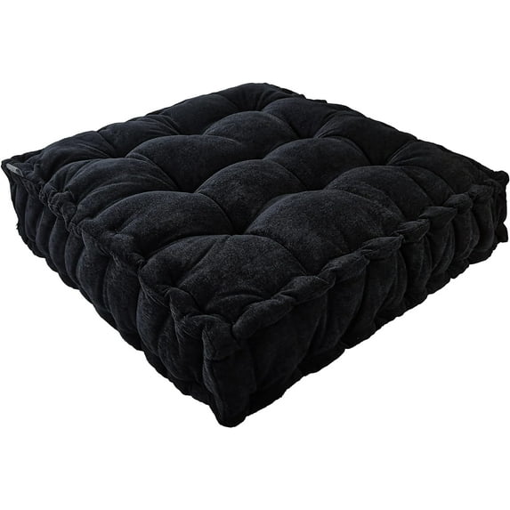Floor Pillow 25x25 Inch Square Meditation Cushion Floor Seating for Adults Oversized Tufted seat Cushion Reading Nook for Kids, Yoga Meditation Pillow for Sitting on Floor (Black)