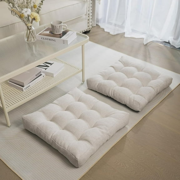 Floor Pillow Cushions for Adults Set of 2 Large Square Gel Memory Foam Pillows for Seating 20 x 20 x 4 Inch Beige
